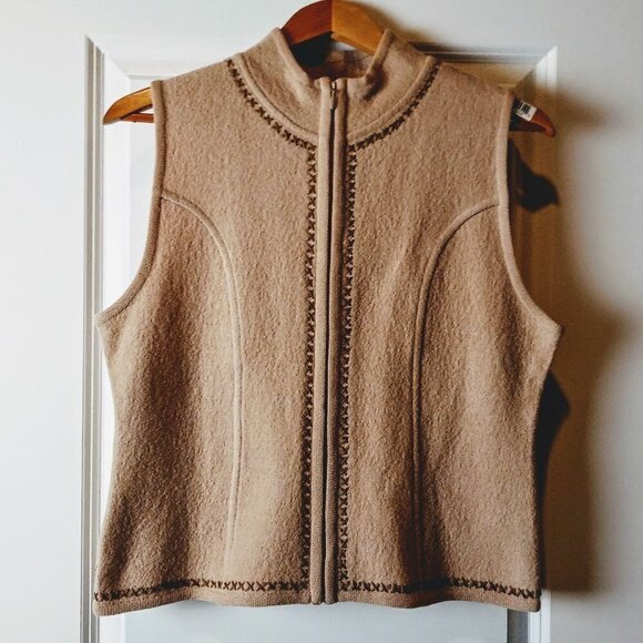 Icelandic Design Beige Topstitch Wool Zip Vest - Picture 1 of 8